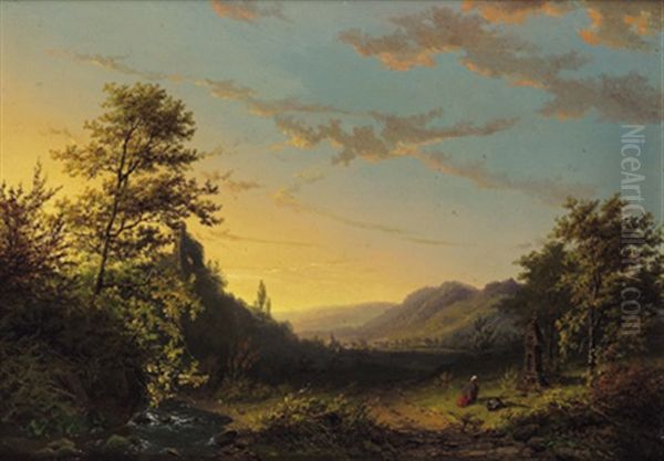 Romantische Landschaft Im Abendrot Oil Painting by Barend Cornelis Koekkoek