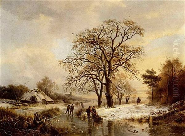 Les Joies De L'hiver Oil Painting by Barend Cornelis Koekkoek