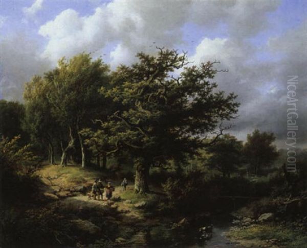 Bewaldete Landschaft Mit Jager Und Wanderern Oil Painting by Barend Cornelis Koekkoek