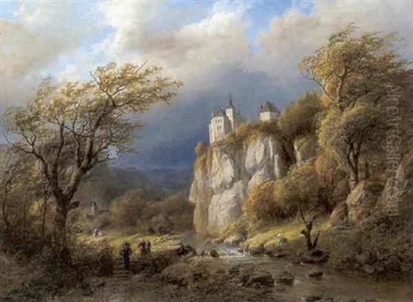 Blick Auf Eine Burg Am Felsen Oil Painting by Barend Cornelis Koekkoek