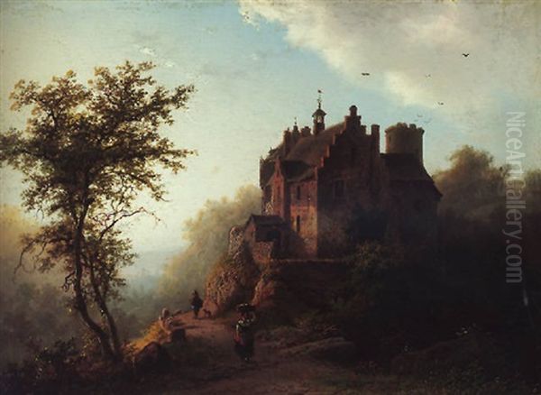 Kasteel In Een Boomrijk Landschap Oil Painting by Barend Cornelis Koekkoek