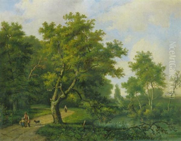 Waldlandschaft Mit Spaziergangern Auf Dem Weg Am Ufer Eines Flusschens Oil Painting by Barend Cornelis Koekkoek