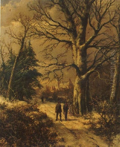 Huntsmen In A Wood Oil Painting by Barend Cornelis Koekkoek