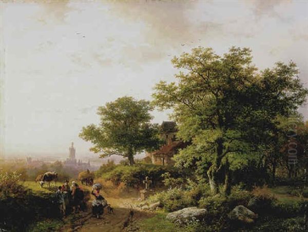 Heuvelachtig Landschap Met Een Gezicht Op Kleef Oil Painting by Barend Cornelis Koekkoek