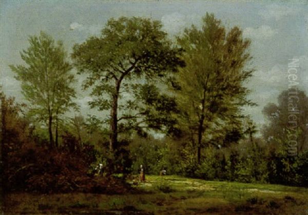 Waldlandschaft Mit Reisigsammlerin Oil Painting by Barend Cornelis Koekkoek