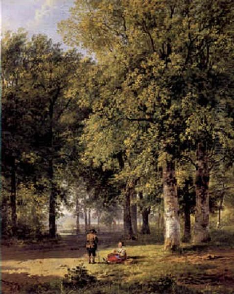 A Family Resting In The Woods Oil Painting by Barend Cornelis Koekkoek