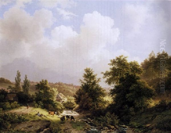 Figures In A Hilly Landscape Near Cleves Oil Painting by Barend Cornelis Koekkoek