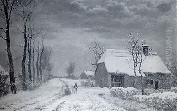 Coming Home, Winter Oil Painting by Barend Cornelis Koekkoek