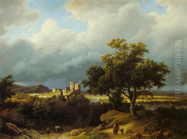 Ruins In A River Landscape Oil Painting by Barend Cornelis Koekkoek