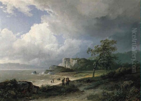 A Coastal Landscape: A Summerday Breeze Oil Painting by Barend Cornelis Koekkoek