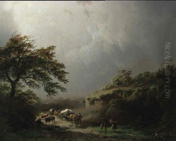 A Gust Of Wind Oil Painting by Barend Cornelis Koekkoek