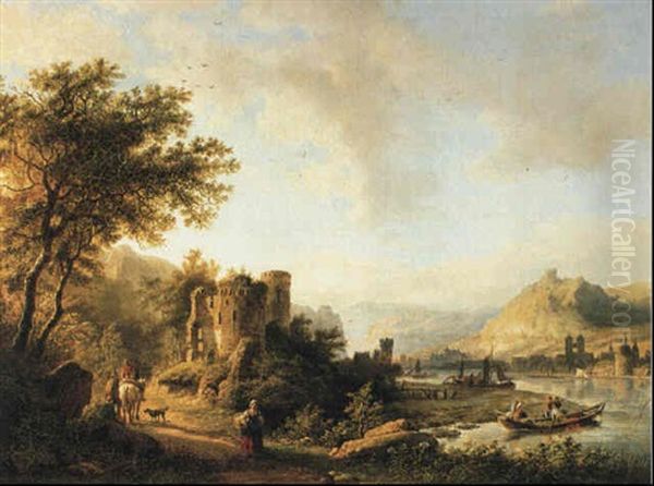 Aux Bords De La Moselle Oil Painting by Barend Cornelis Koekkoek