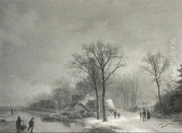 Dutch Winter Landscape Oil Painting by Barend Cornelis Koekkoek