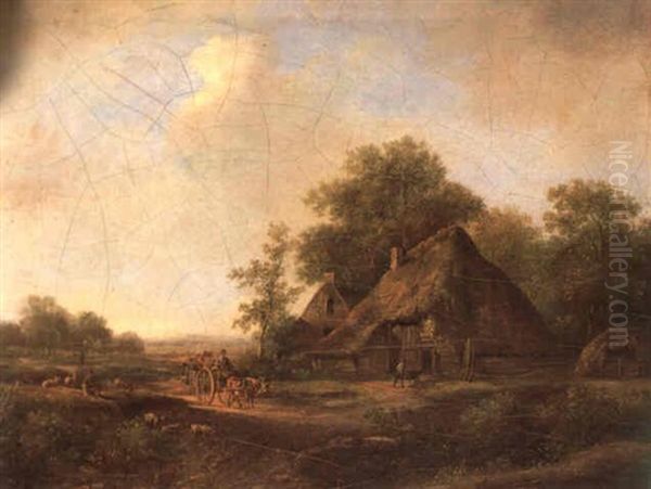 Abords De Ferme Animee Oil Painting by Barend Cornelis Koekkoek