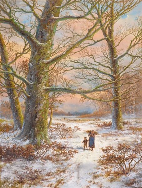 (walking In The Snow) Oil Painting by Hendrik Barend Koekkoek