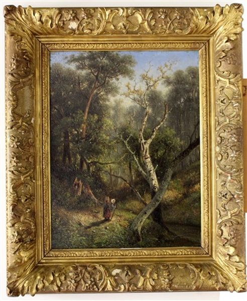 Houtsprokkelen In Het Bos Oil Painting by Hendrik Barend Koekkoek