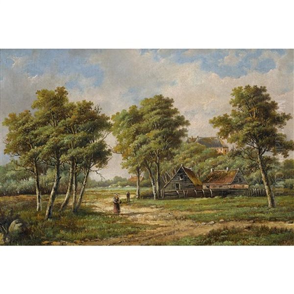 Landschaft Mit Gehoft Oil Painting by Hendrik Barend Koekkoek