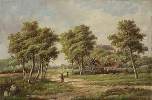 Landschaft Mit Gehoft Oil Painting by Hendrik Barend Koekkoek