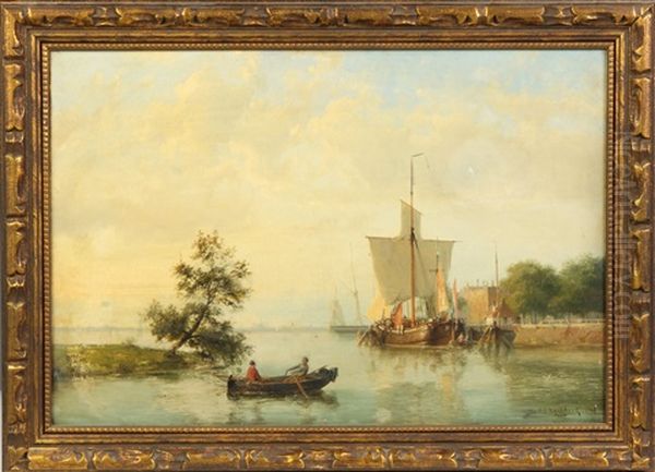 Harbor Scene Oil Painting by Hendrik Barend Koekkoek