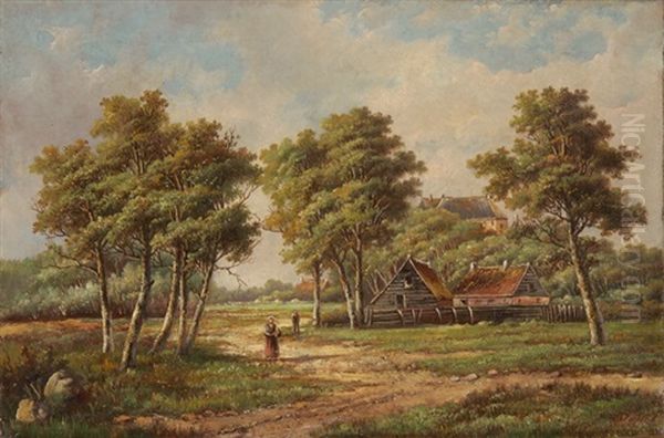 Landschaft Mit Gehoft Oil Painting by Hendrik Barend Koekkoek