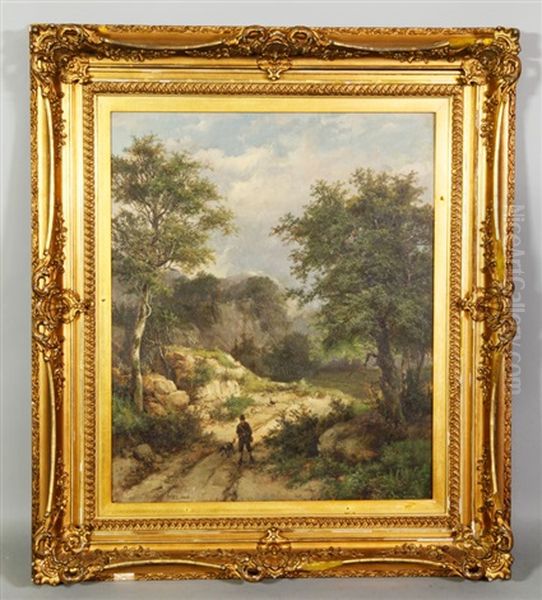 Bird Hunter With Dogs Oil Painting by Hendrik Barend Koekkoek