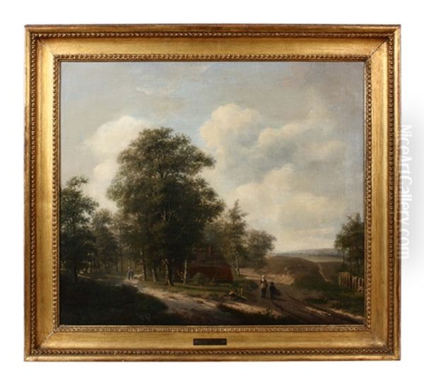 Spazierganger In Bewaldeter Landschaft Oil Painting by Hendrik Barend Koekkoek