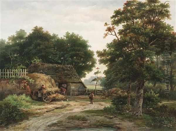 Eine Scheune Im Wald Oil Painting by Hendrik Barend Koekkoek