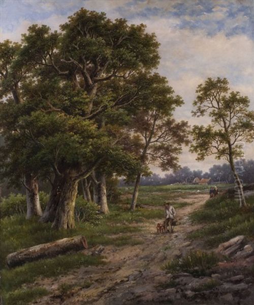 Waldlandschaft Mit Figurenstaffage Oil Painting by Hendrik Barend Koekkoek