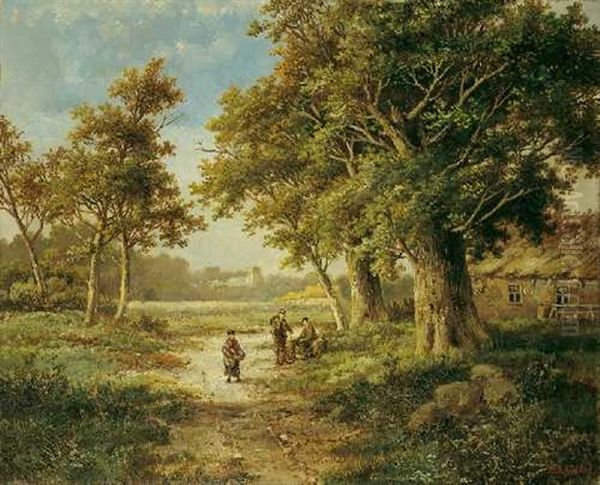 Die Rast Am Wegesrand Oil Painting by Hendrik Barend Koekkoek