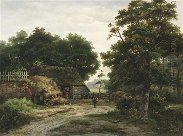 Eine Scheune Im Wald Oil Painting by Hendrik Barend Koekkoek