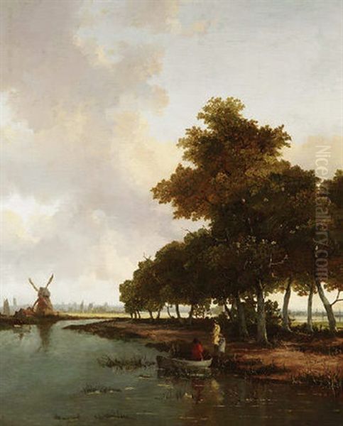 Weite Hollandische Landschaft Mit Zahlreichen Windmuhlen Oil Painting by Hendrik Barend Koekkoek