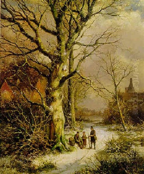 A Winter's Day Oil Painting by Hendrik Barend Koekkoek