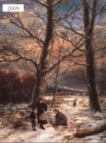 Wood Gatherers Oil Painting by Hendrik Barend Koekkoek