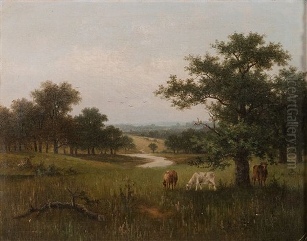 Landscape With Cows Oil Painting by Hendrik Pieter Koekkoek