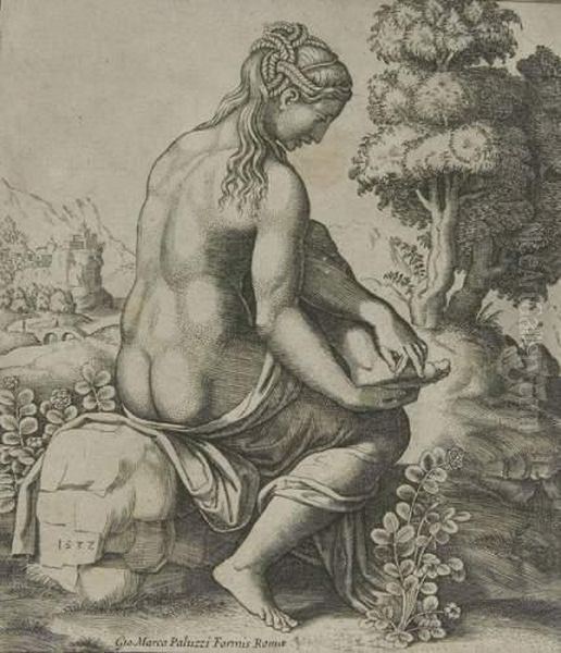 Venus, Von Den Dornen Des Rosenstockes Verwundet. Oil Painting by Nicolas Beatrizet