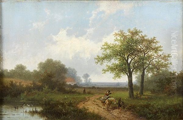 Traveller In A Landscape Oil Painting by Hendrik Pieter Koekkoek