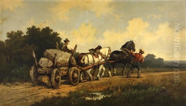 An Open Landscape With A Horse Cart And Figures On A Track Oil Painting by Hendrik Pieter Koekkoek