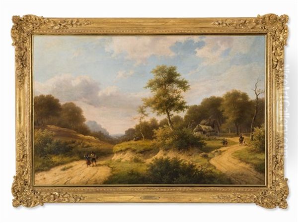 Hikers In Landscape Oil Painting by Hendrik Pieter Koekkoek