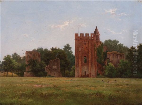 Ruin Of The Castle Of Brederode Oil Painting by Hendrik Pieter Koekkoek