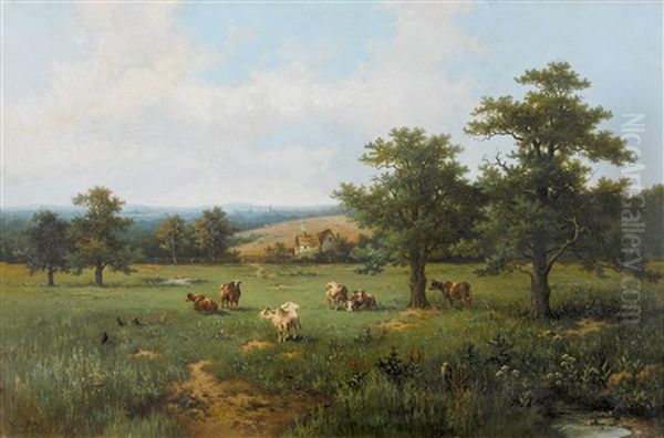 Weidende Kuhherde Oil Painting by Hendrik Pieter Koekkoek