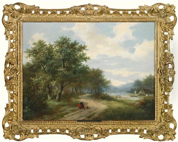 Summer Landscape Oil Painting by Hendrik Pieter Koekkoek