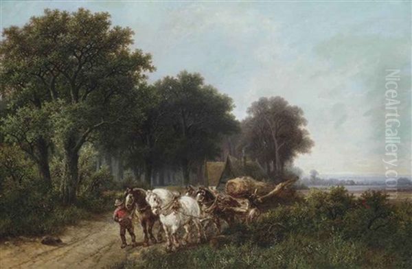 A Woodgatherer With A Malle Jan Oil Painting by Hendrik Pieter Koekkoek