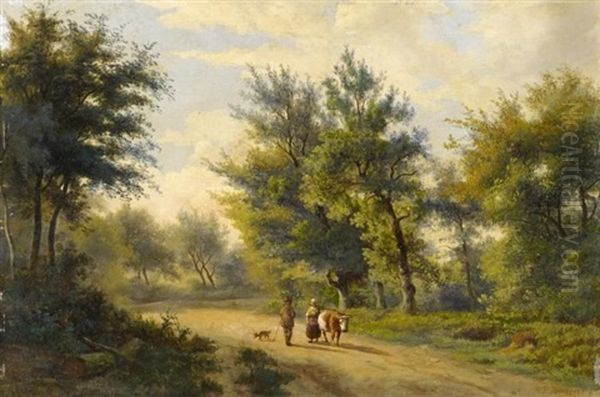 Begegnung Im Wald Oil Painting by Hendrik Pieter Koekkoek