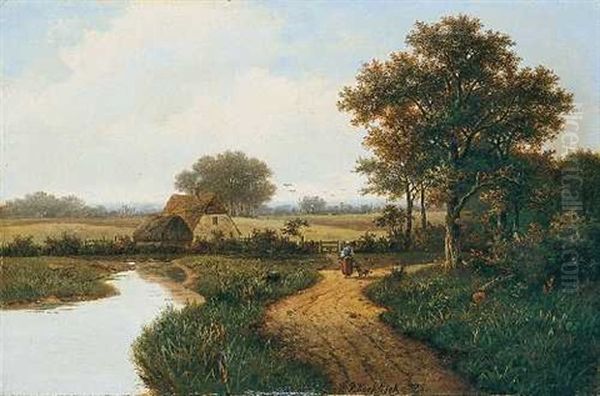 Landschaft Mit Feldweg Und Bauernkate Oil Painting by Hendrik Pieter Koekkoek