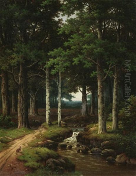 Sommerliche Waldlandschaft Mit Bachlein by Hendrik Pieter Koekkoek