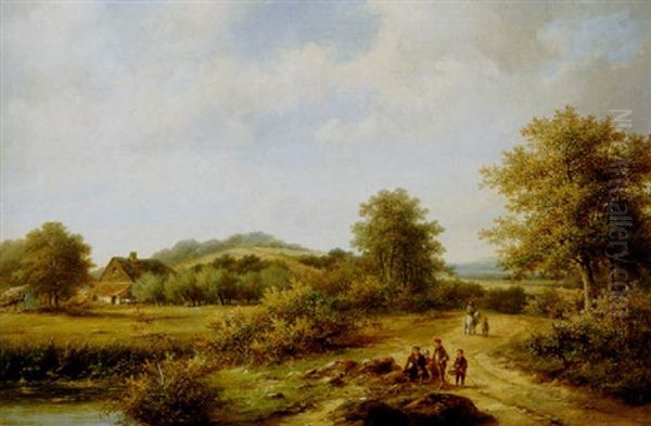 Bewaldete Landschaft Mit Wanderern Oil Painting by Hendrik Pieter Koekkoek