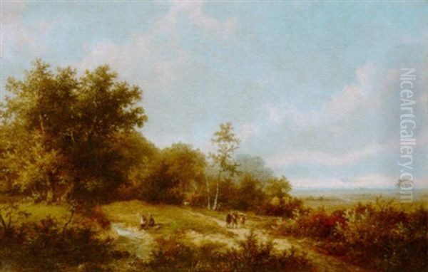 Children Playing In A Landscape Oil Painting by Hendrik Pieter Koekkoek