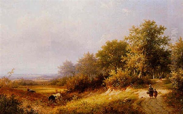 A Peasant Woman And Child In A Summer Landscape Oil Painting by Hendrik Pieter Koekkoek