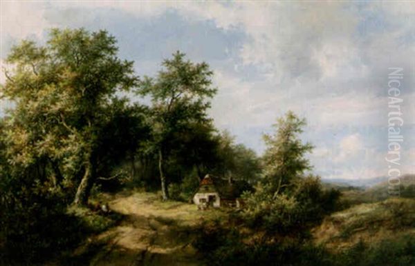 A Country Road Oil Painting by Hendrik Pieter Koekkoek