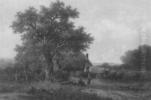 At The Farmhouse Oil Painting by Hendrik Pieter Koekkoek